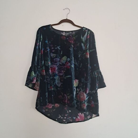 John Mark Blouse Top Women's Small S Black Floral Burnout Velvet Artsy Boho - Picture 1 of 8